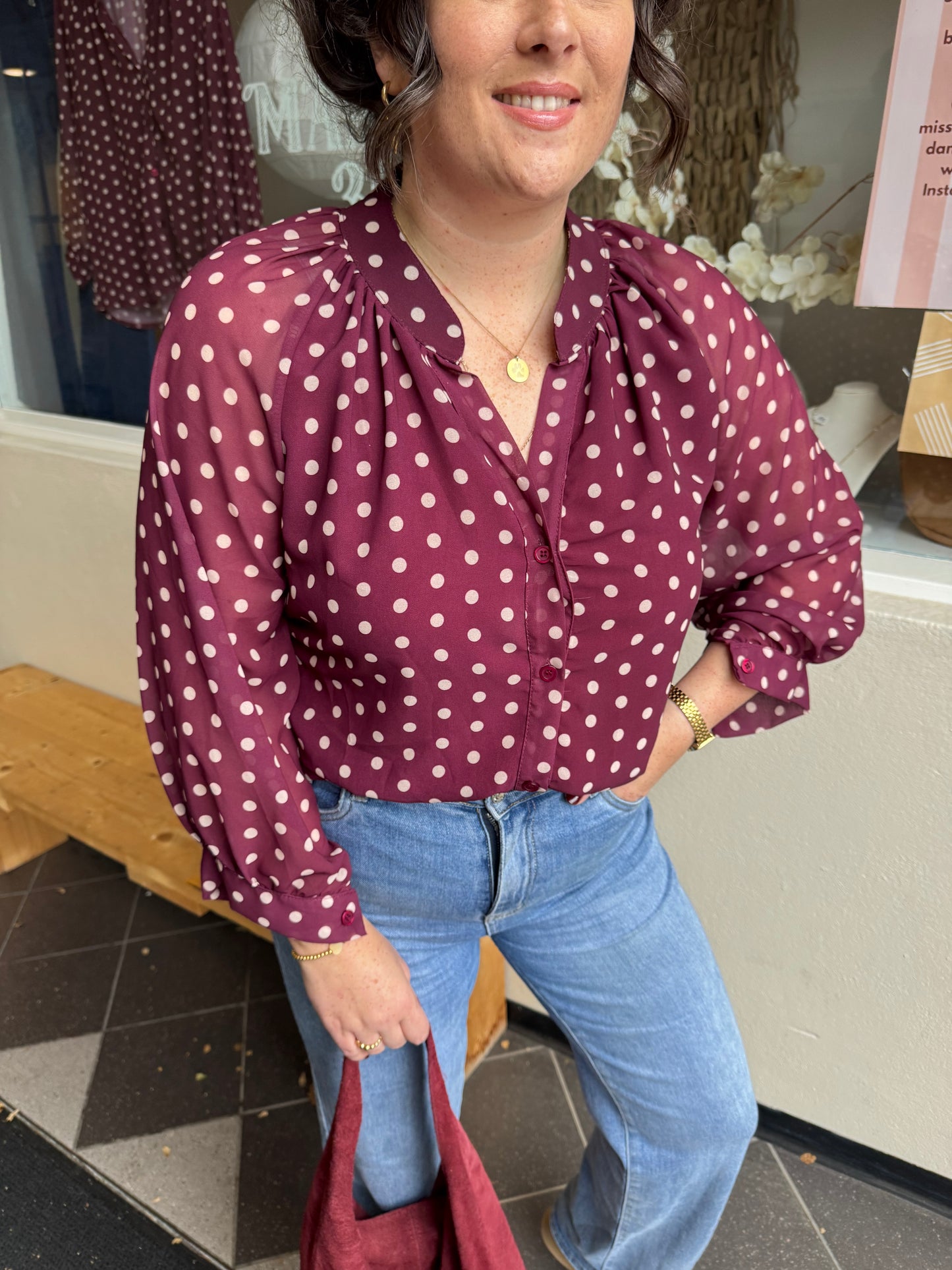 Blouse Polka Dot Bordeaux