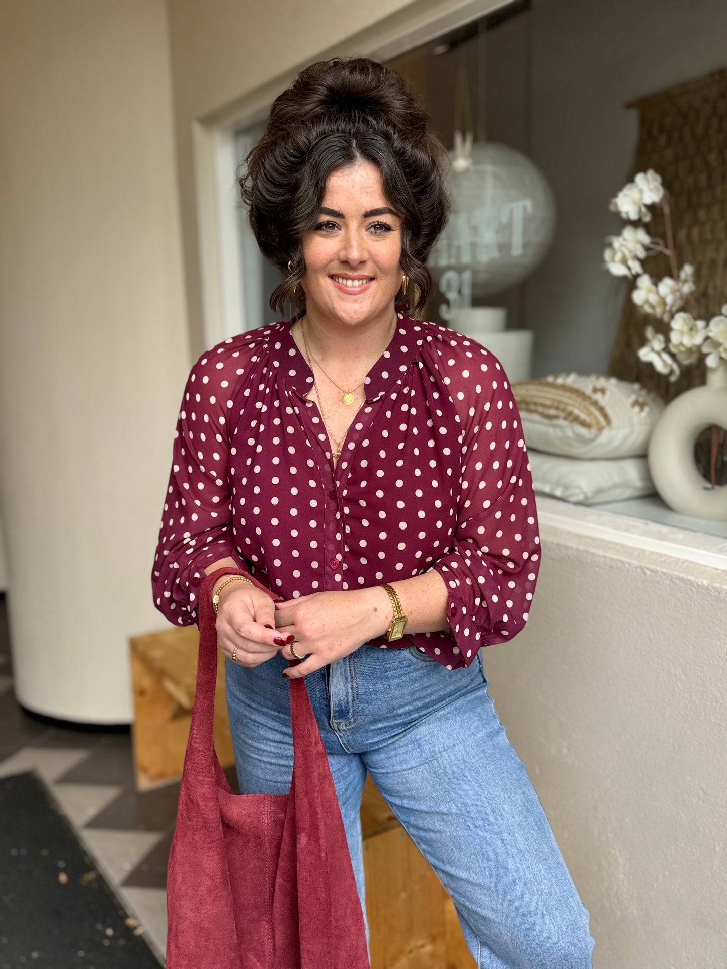 Blouse Polka Dot Bordeaux
