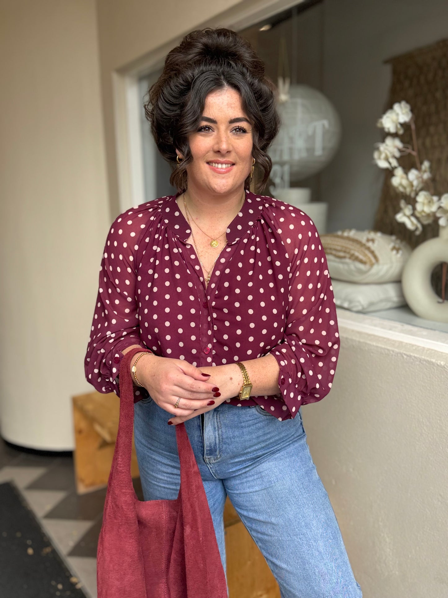 Blouse Polka Dot Bordeaux